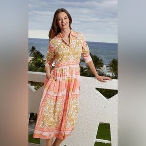DIZZY LIZZIE TEA LENGTH BUTTON FRONT DRESS SCROLL PRINT